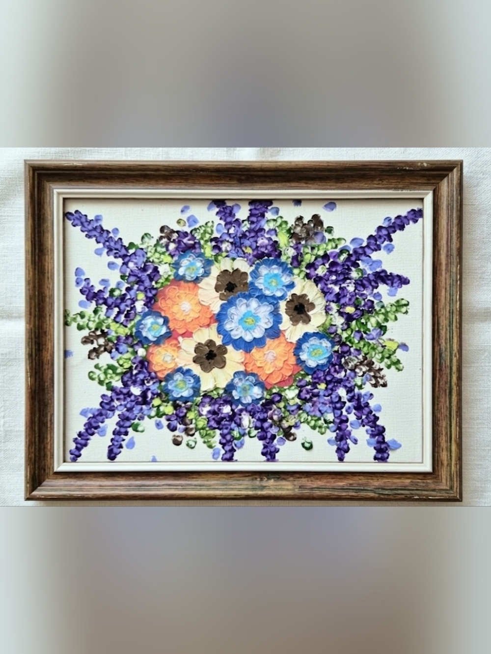 Vibrant Floral Canvas Painting - Blue, Purple, Orange Bouquet